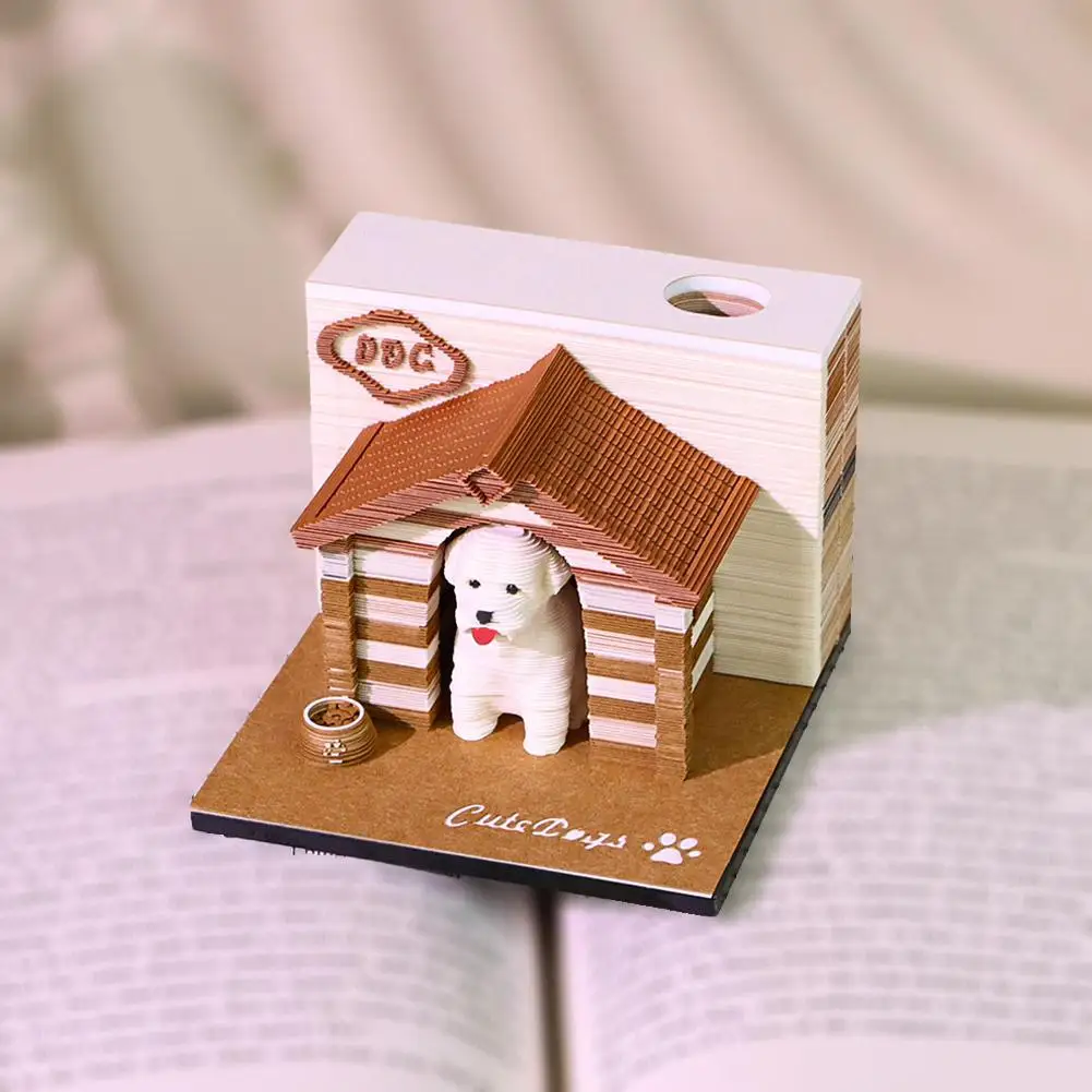 Paper Carving Art Memo Pad Notepad Gift For Christmas Housewarming 2026 Calendar Desk Calendar 3D Cute Dog Tear-away Calendar
