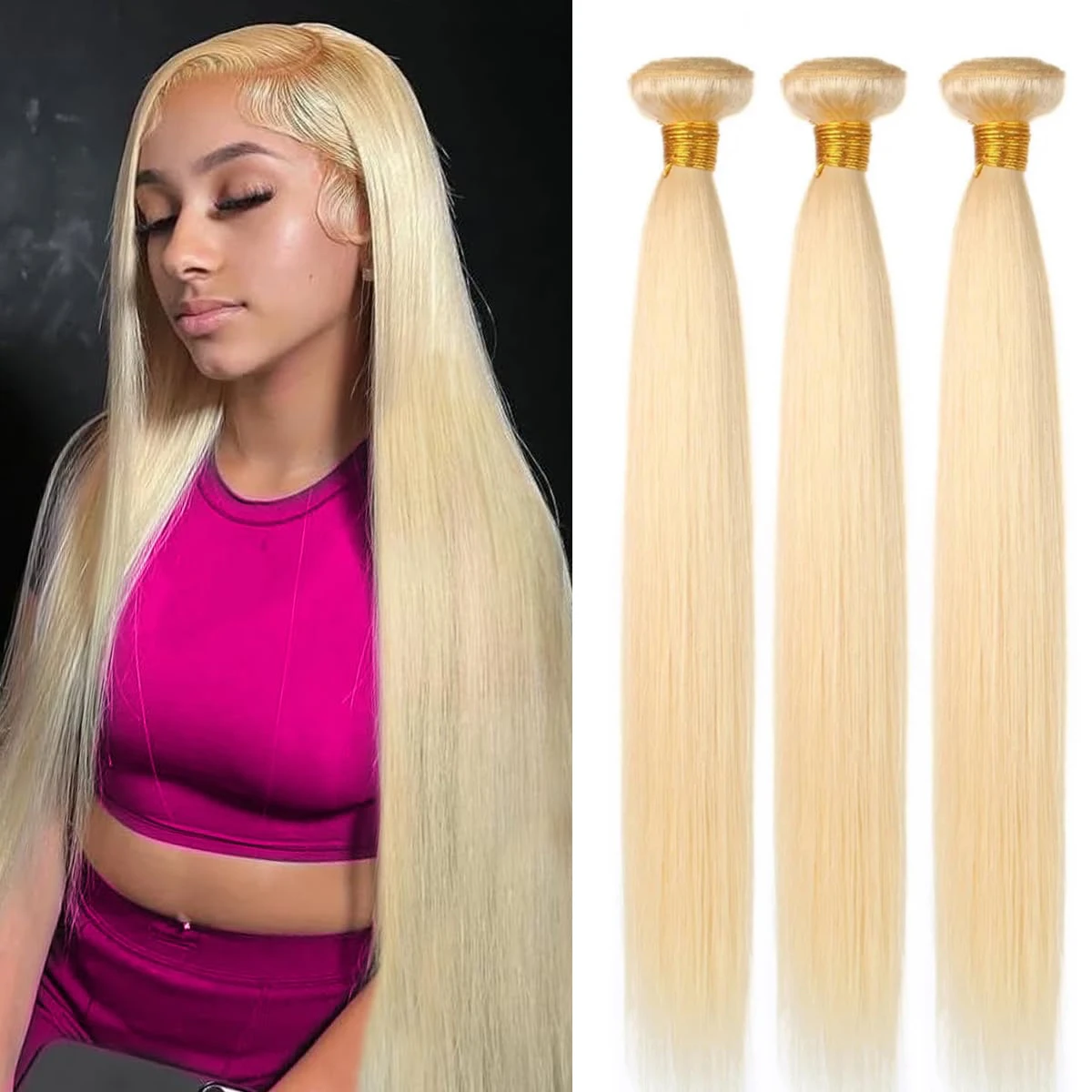 

613 Светлые пучки бразильских волос, прямые пучки 1/3/4 шт., пучок 100% человеческих волос для женщин, наращивание волос Remy 36, 38, 40 дюймов