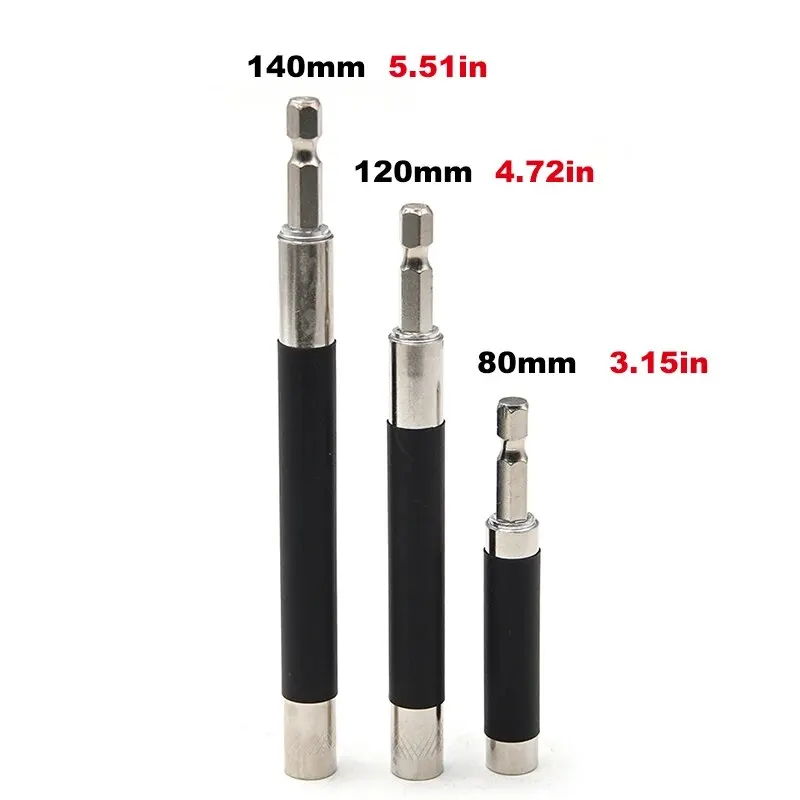 80mm/120mm/140mm 3PC Black Telescopic Extension Rod Extension Rod Hexagonal Handle Joint Sleeve Extension Rod Tool Set