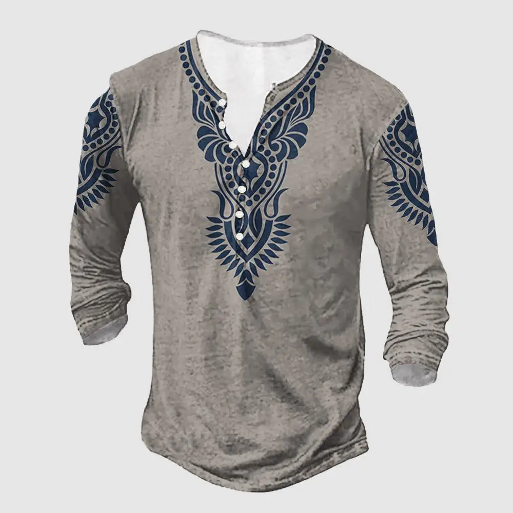 

Vintage Men's T Shirt Long Sleeve Top Street Tees Ethnic Graphic Print T-Shirt Fall Male Oversized Loose Clothing 5XL