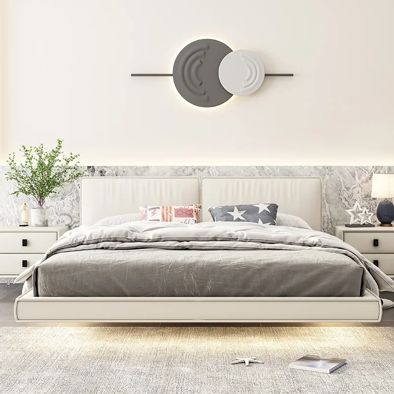 Leder weiße Betten minimalist ische Wohn möbel Queen-Bett-Rahmen kleine Wohnung nordischen Schlafzimmer-Set