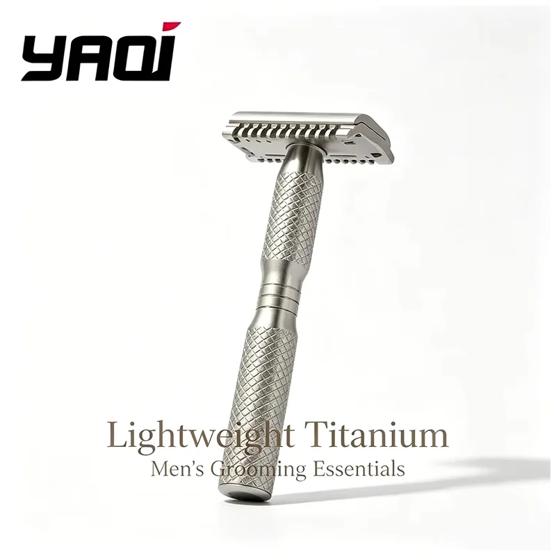 YAQI Ghost 90DC Cross Grain Pattern Titanium Light Weight Wet Shave Tools Men Shaving Products Safety Razor - 0.90mm Blade gap