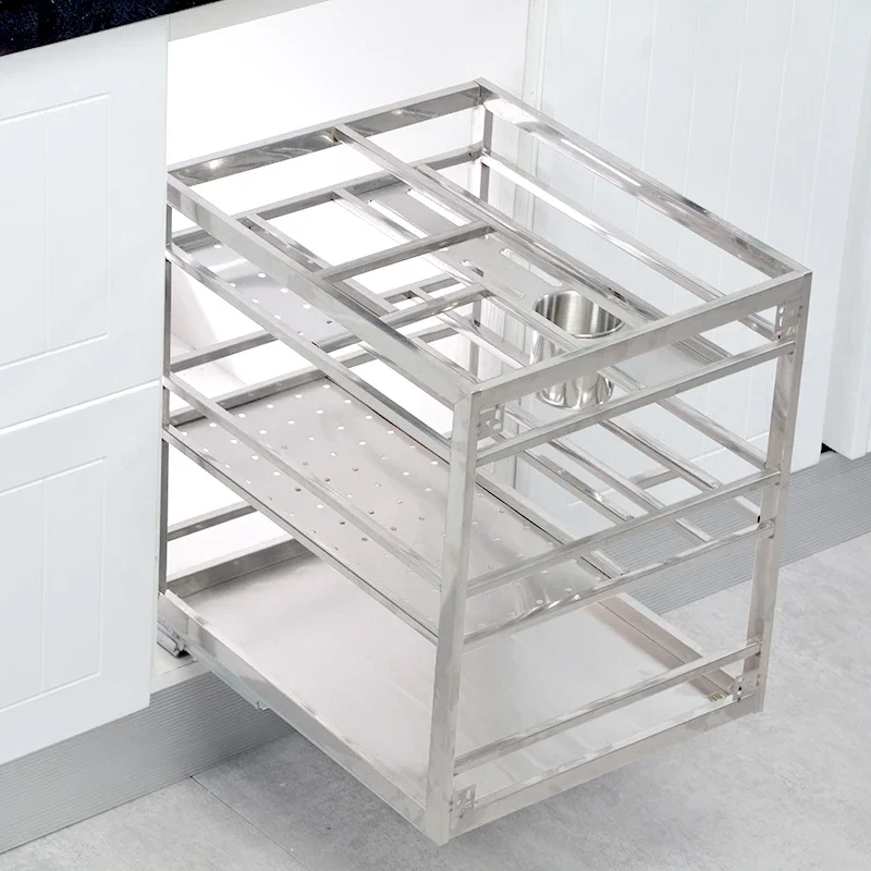 Kitchen cabinet seasoning basket seasoning rack stainless steel drawer damping vertical blue home decoration