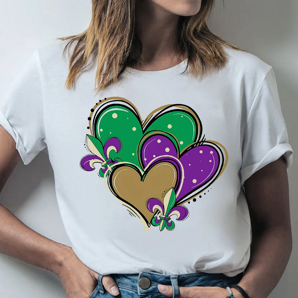 Maihun Happy Mardi Gras Shirt Womens Mardi Gras Day Heart Tshirt Tuesday Carnival Tee New Orleans Party Short Sleeve Tee