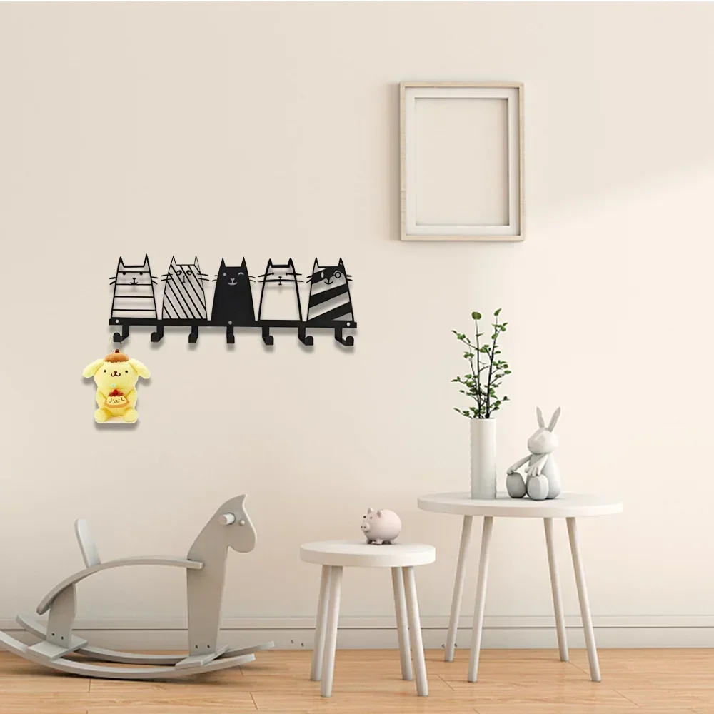 Cute Cat Decorative Hook, 7 Hooks Key Hook Rack, Modern Coat Rack, Cat Decor Wall Mounted Coat Rack Coat Hanger Key Holder