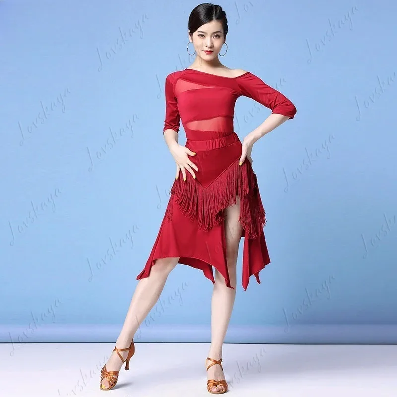 الرقص اللاتيني الجديد قاعة الرقص الدولية شبكة مثير شرابة فستان البدلة الإناث الكبار #5