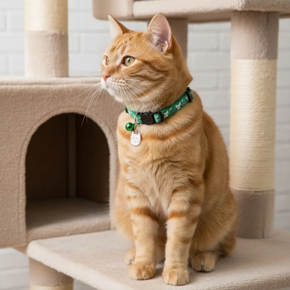 Adjustable Pet Cat Collar Safety Buckle Quick Release Anti-lost Cat Necklace Cat Pattern with Cat Face Pendant Bell