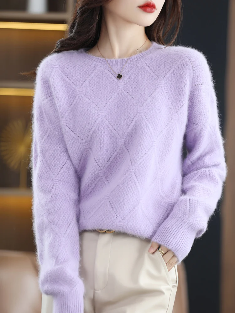 Autumn Winter New 100% Mink Cashmere Sweater Women\'s O-Neck Thick Knit Jumper Loose Twist Tops Fashion Knitted Warm Base Shirt