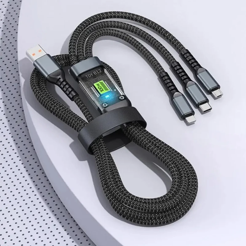 100W Fast Charging Cable Multi Charger Cable Nylon Braided Multiple USB Universal 3 In 1 Charging Cord Adapter With Type-C 120cm