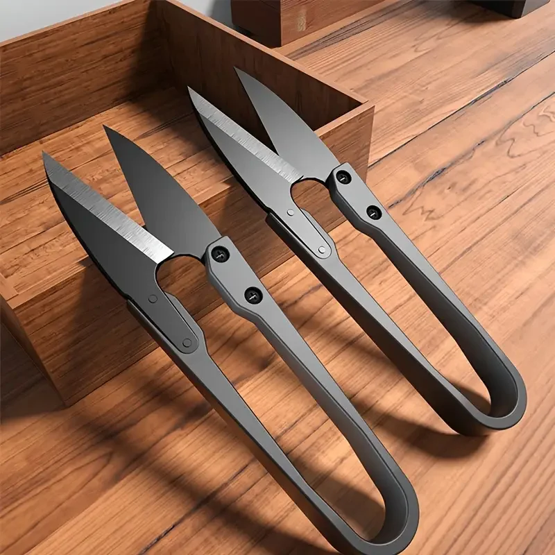 2pcs Stainless Steel U-shaped Elastic Scissors Black Carbon Steel Clothing Needle Thread Sewing Scissors