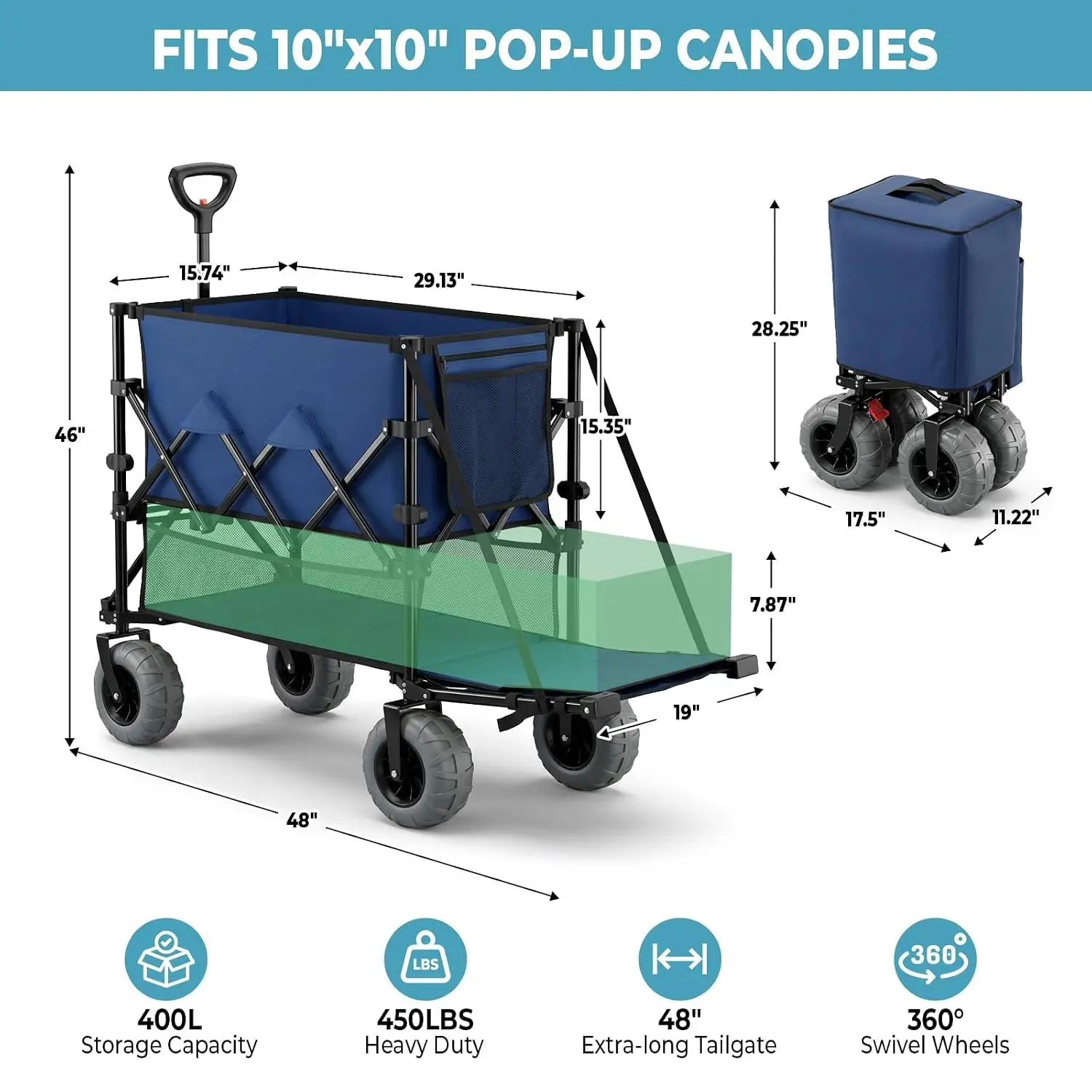 Heavy Duty Double Decker Wagon 9 inch Wide Big Wheels, 48