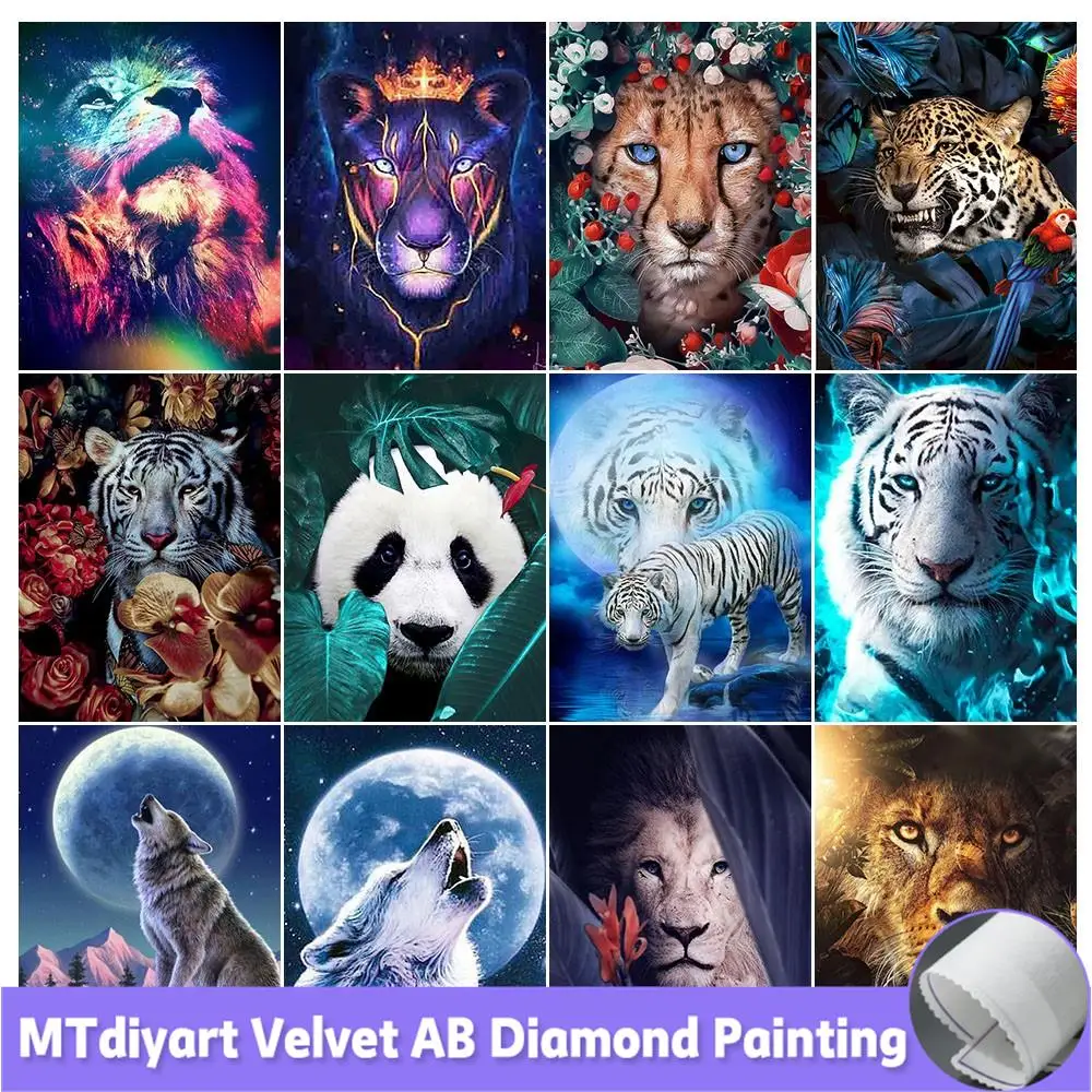 

Animals DIY 5D Diamond Painting Velvet Canvas Kits Lion Tiger Wolf Picture Mosaic Rhinestone Embroidery DIY Home Decor Mosaic