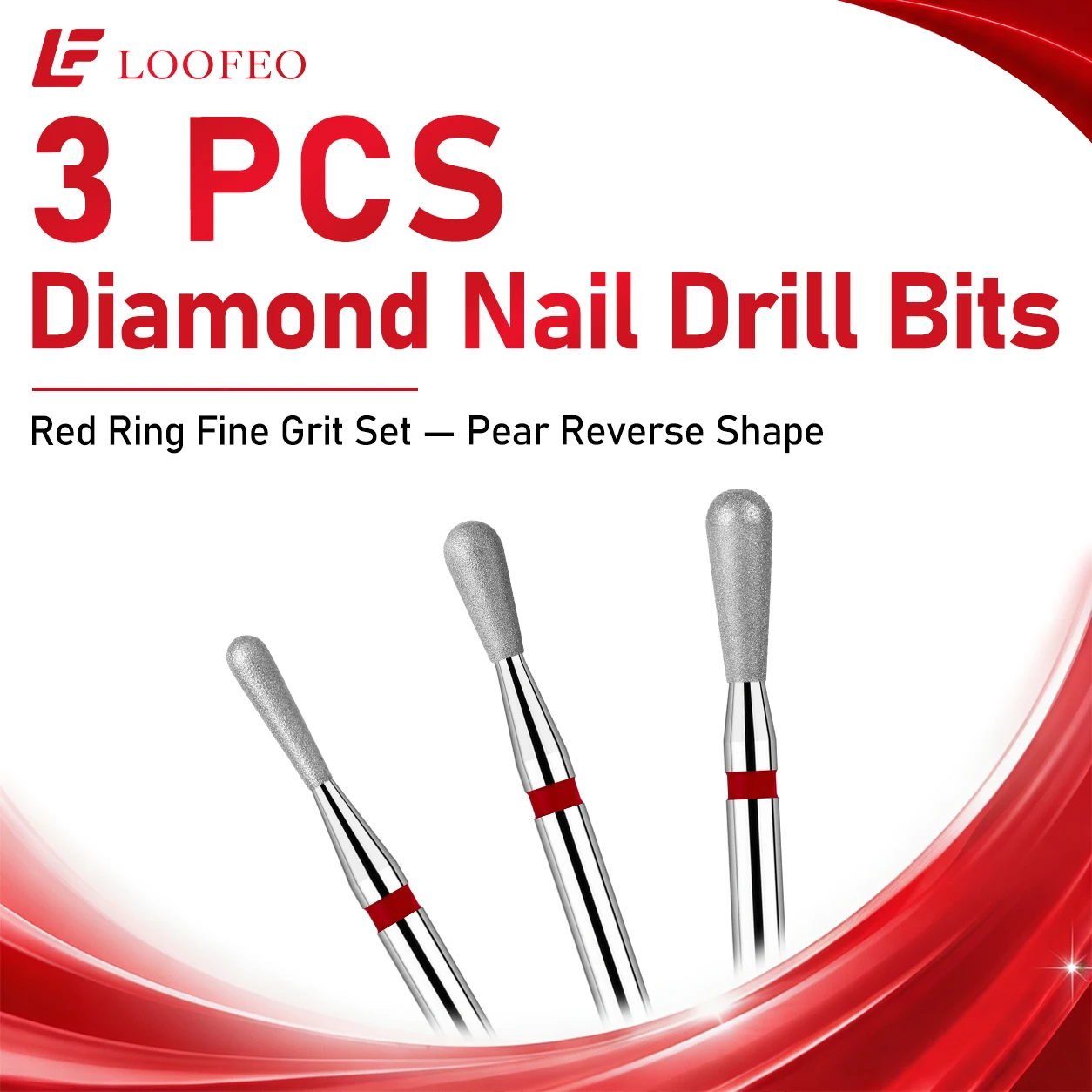 3Pcs Reverse Pear Diamond Nail Drill Bit Set for Nail Prep Dead Skin Remover Cuticle Cleaner Fine Grit 3/32 Inch Nail Bit Sets