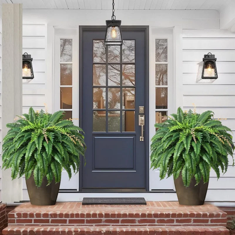 

Artificial Ferns for Outdoors Planter, 128 Leaves per Fern, Set of 2, Large Lush Fake Boston Ferns Hanging Plants,