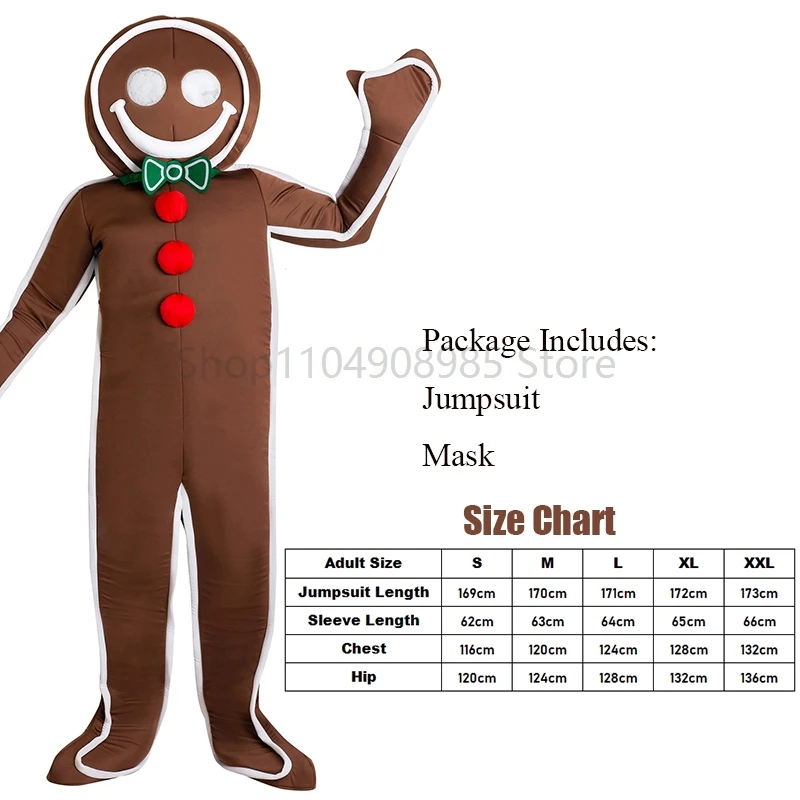 Unisex Women Men Christmas Cookie Party Outfit Cartoon Mascot Gingerbread Man Halloween Costume for Adult view 5