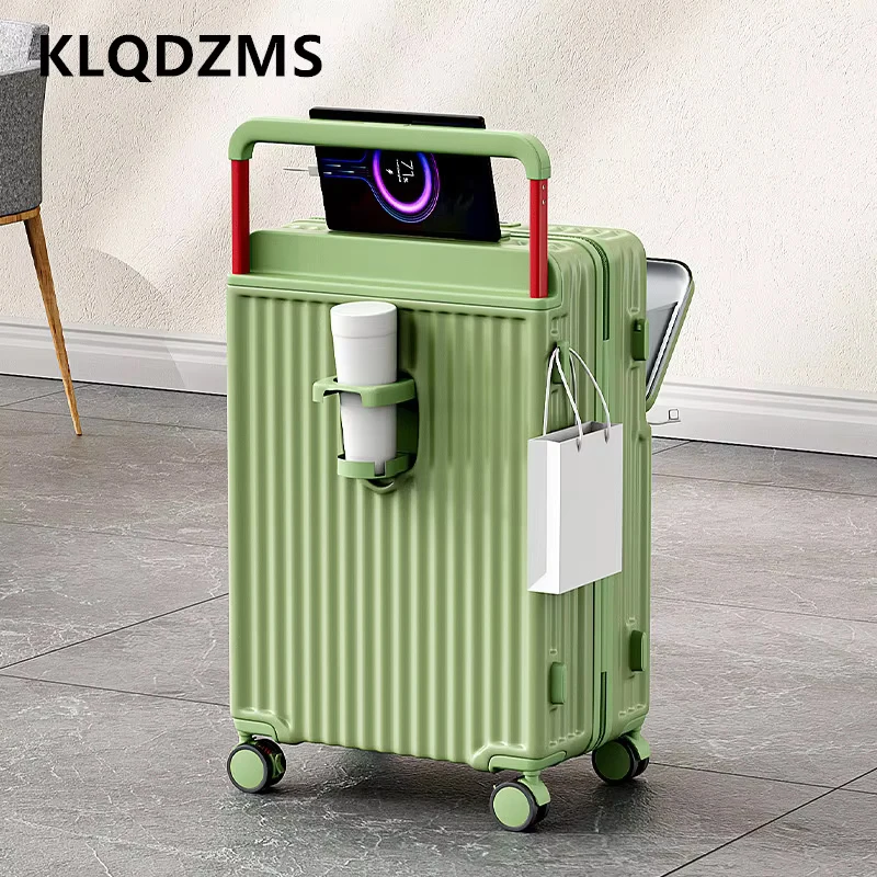 KLQDZMS USB Charging Suitcase Front Opening Boarding Case Laptop Trolley Case 20"22”24"26 Inch Multifunctional Cabin Luggage