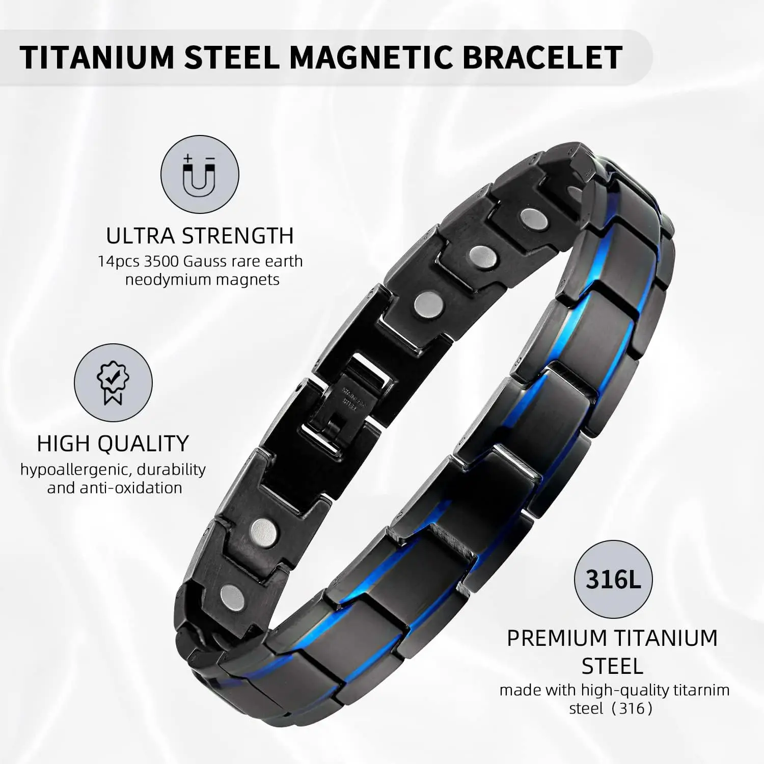 Magnetic Titanium Bracelet Black Magnetic Fat Burning Anti-fatigue Sports Bracelet Anti-radiation Men\'s Bracelet