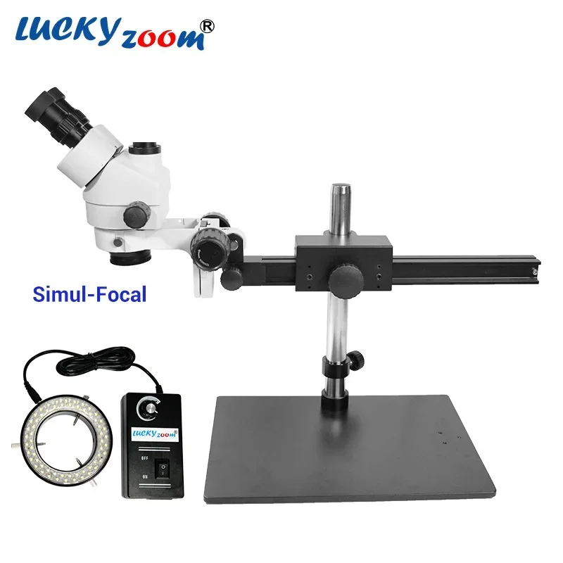 Microscopio Stereo trinoculare focale professionale 7X-45X Simul Base nera flessibile accessori opzionali Zoom Microscopio binoculare