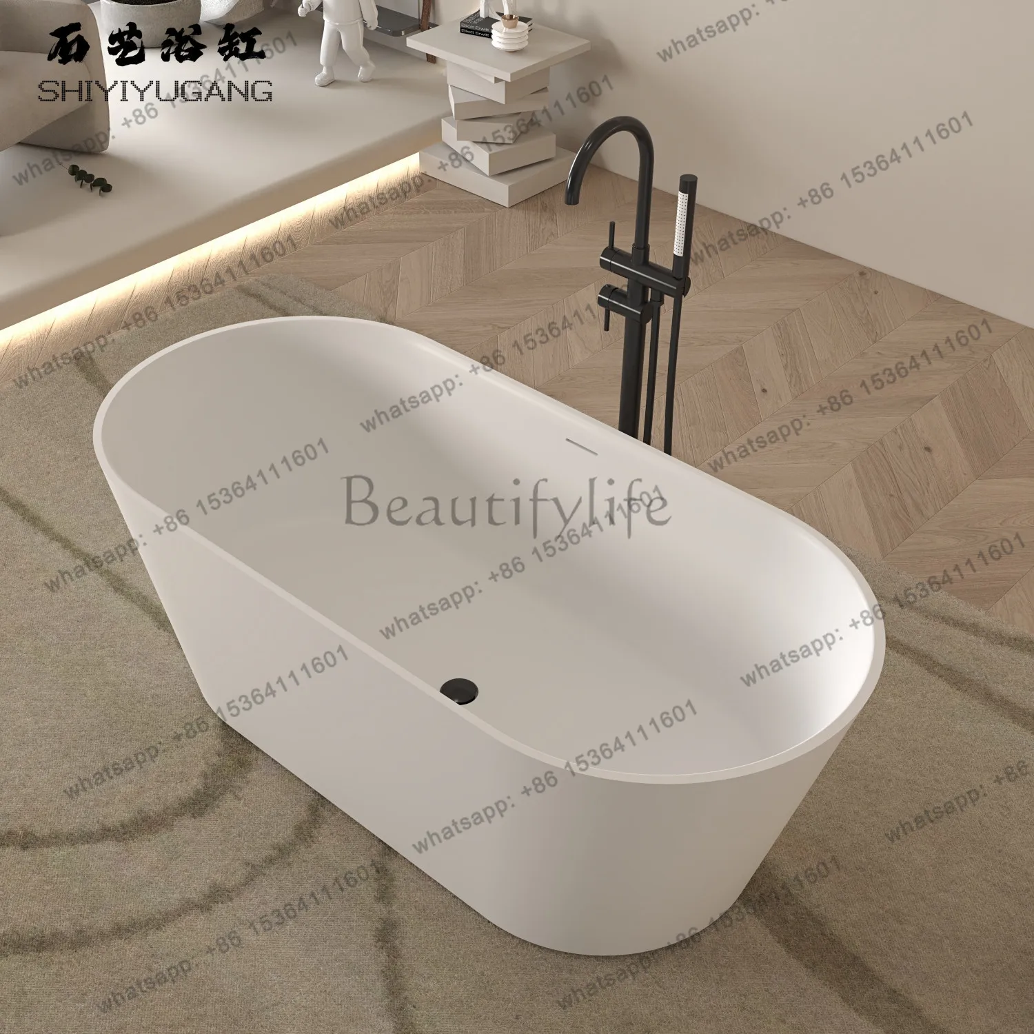 Artificial stone bathtub independent hotel small apartment deep bubble integrated bathtub