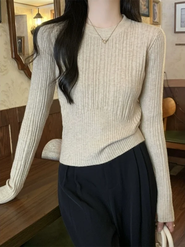 

Slim Fit ort Women's Knitwear Base Layer Inner irt Korean Design Winter 2025 Faion Simple Sle Color Long Sve