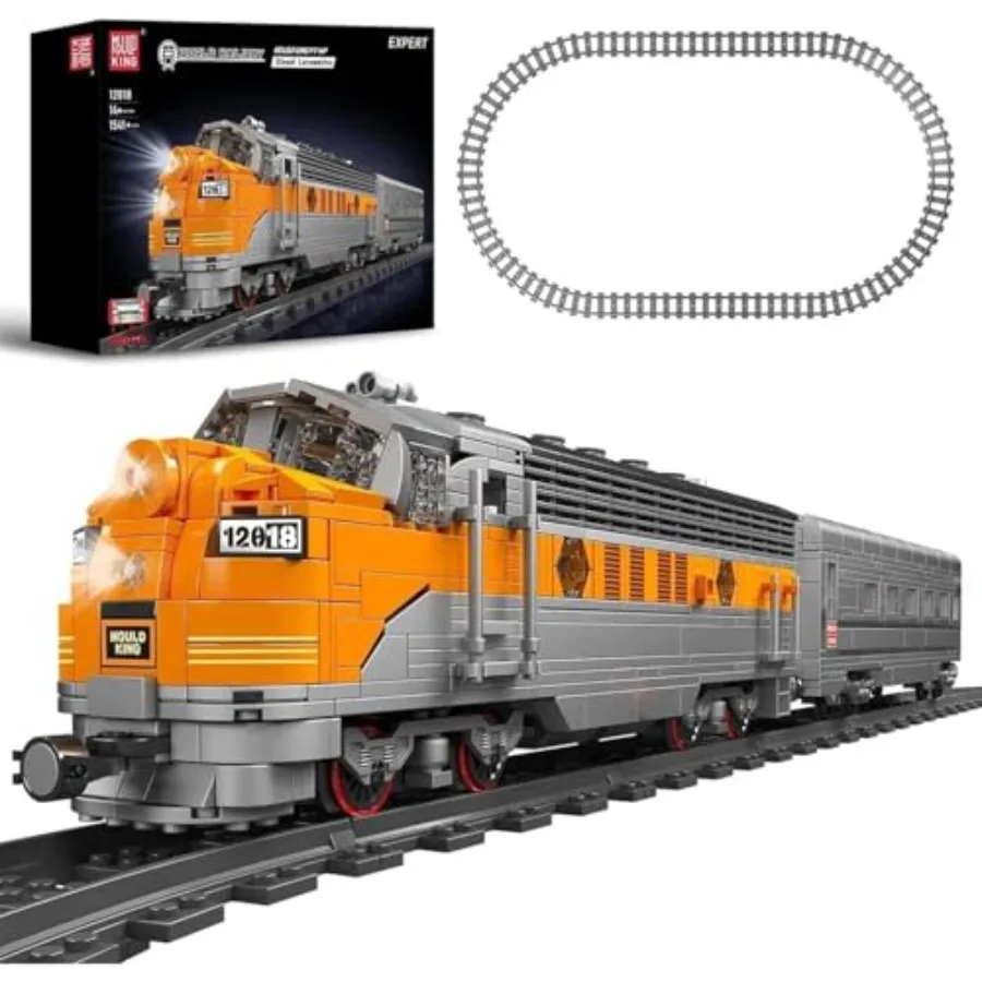 

Train Building Block Kits for Adults ABS Plastic Gray/Red 1541-Piece EMD F7 Locomotive Model with Rail Motor APP Remote Control