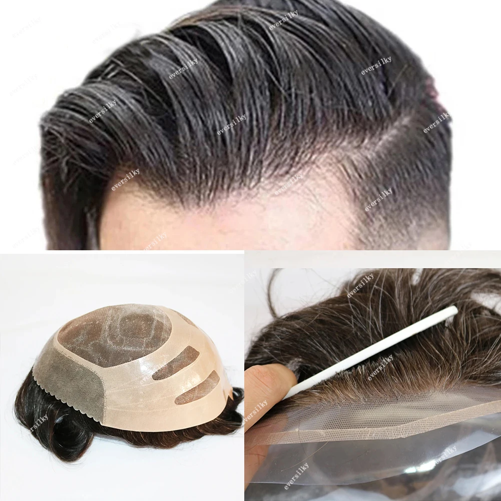 1B80 1B65 Grey Bond Mono & Pu Front And NPU Male Wig Breathable Hair Prosthesis 100% Natural Hair Toupee For Men Exhuast System