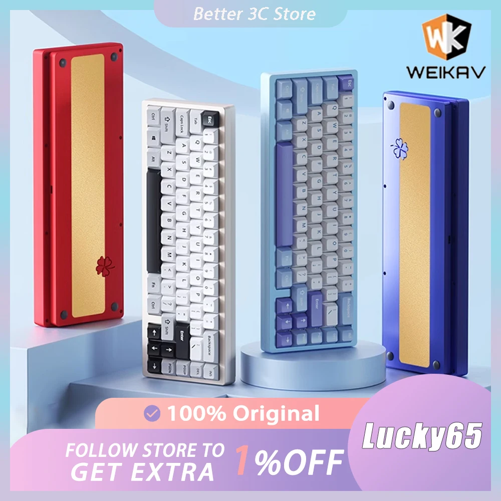 

WEIKAV Lucky65 Mechanical Keyboard Aluminium Kit Three Mode RGB Hot Swap Gasket Bluetooth Wireless Gaming Keyboard Customize Win