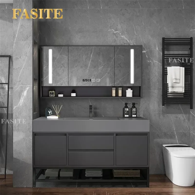 For Bathroom Modern Ceramic Integrated Basin Vanity Cabinet Smart Washstand Unit Simple Design Sink Combo Storage Furniture