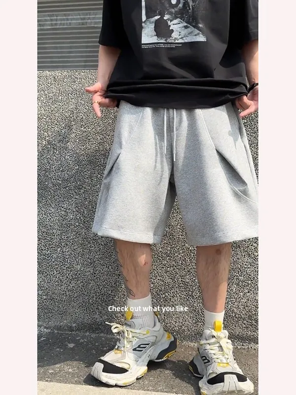 

Folded Patchwork Sports orts Men's Summer American Trendy ey Five-Point Cleanfit Running Exercise Pants Straight Leg ort