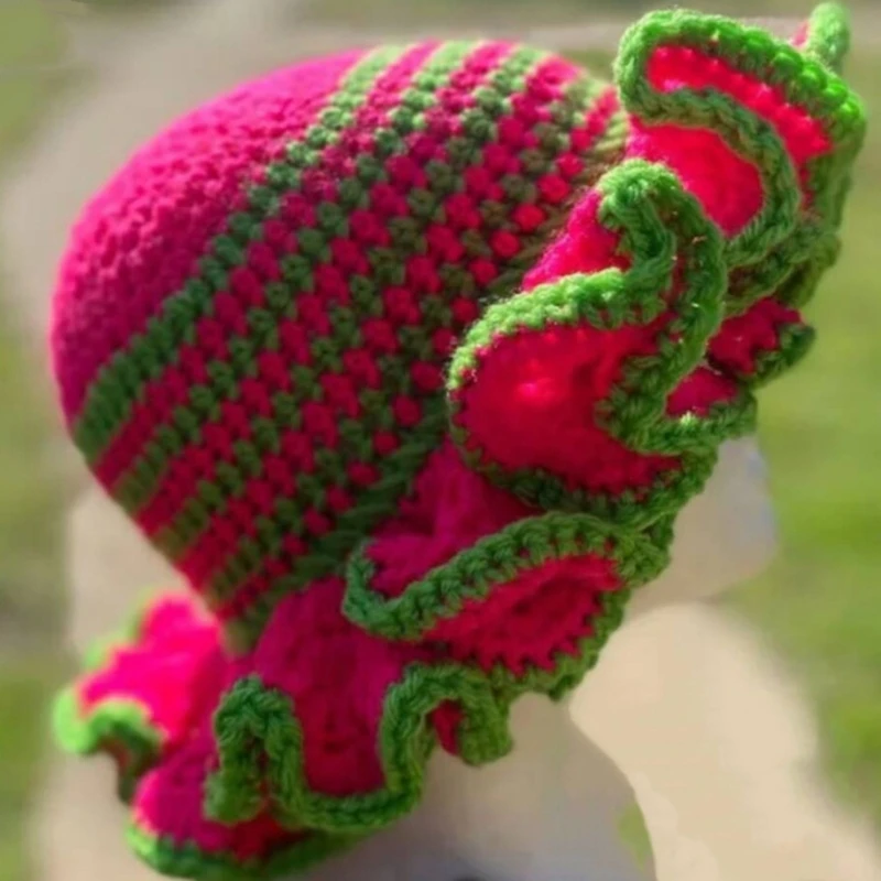 2024 New Handmade Knit Bucket Hat for Woman Weaving Floppy Ruffled Brim Bucket Hat Adult Teens Winter Cycling Fisherman Hat