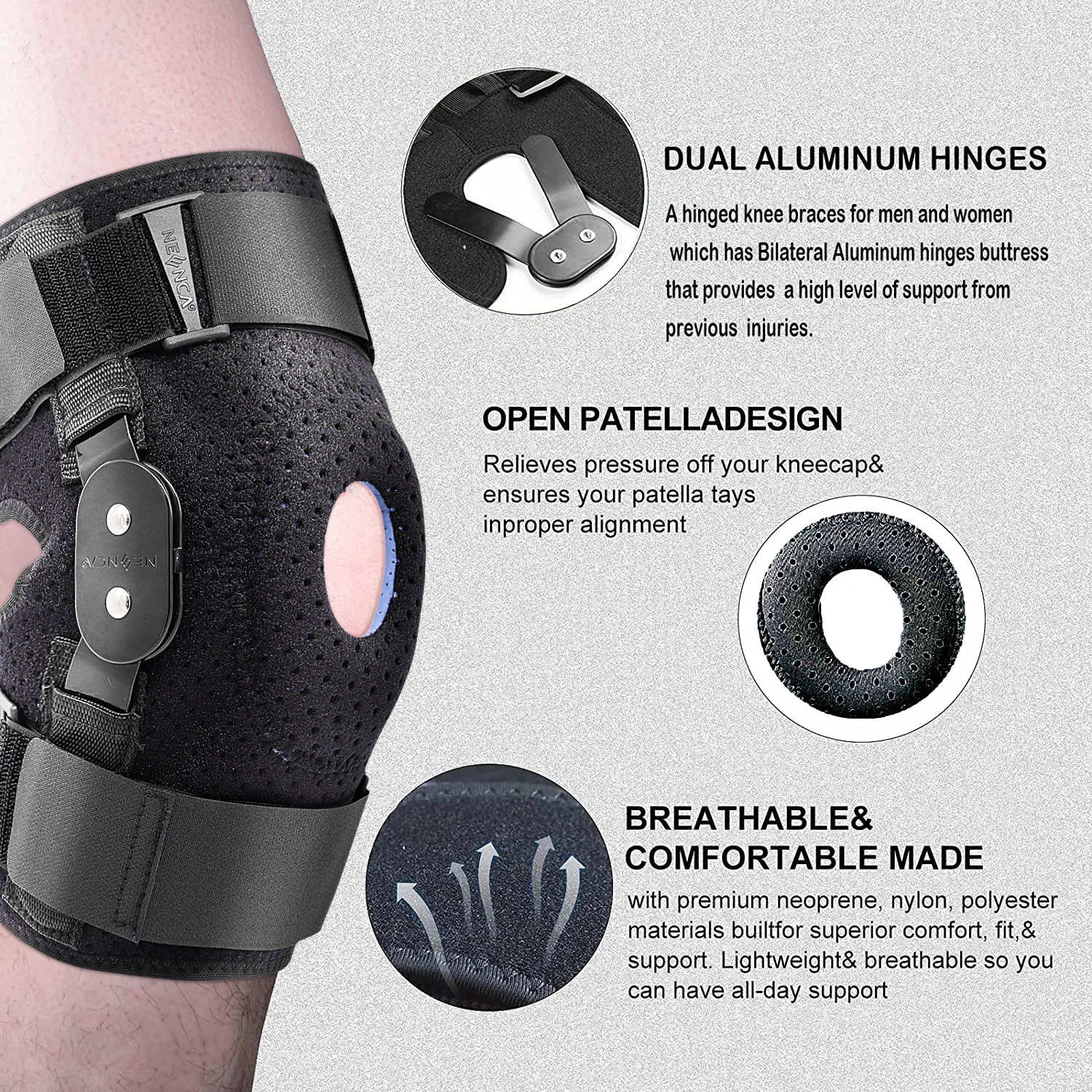 NEENCA Hinged Knee Brace Patellar Tendon Knee Support Sleeve for Men&Women Helping Relieve Strains Sprains ACL and MCL Injuries