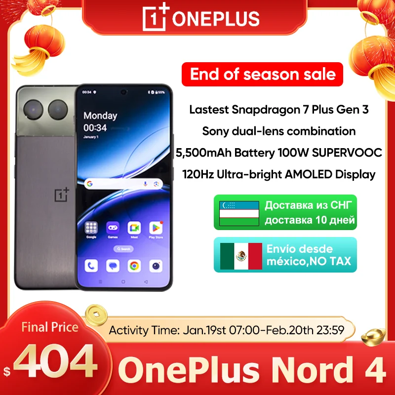 2024 Neue globale Version OnePlus Nord 4 5G 5500 mAh Akku 100 W SUPERVOOC 50 MP SONY Dual Kamera 120 Hz ultrahelles AMOLED-Display