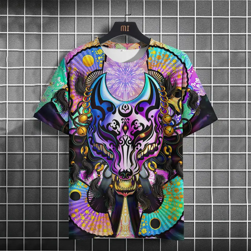 Vintage T-Shirts For Men Metal Fox Print Men‘S T-Shirt Summer Streetwear Quick Dry Short Sleeve Tees Oversized Men Clothing Tops