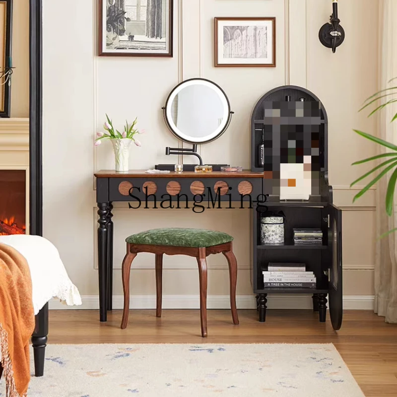 

ZYY medieval style solid wood dresser chest cabinet integrated retractable light retro bedroom makeup table