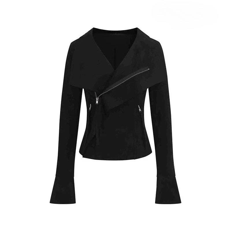 

Grunge Harajuku Vintage Black Jacket Women Y2K Streetwear slim solid Coat Autumn Korean Long Sleeve Design clothing Outerwea