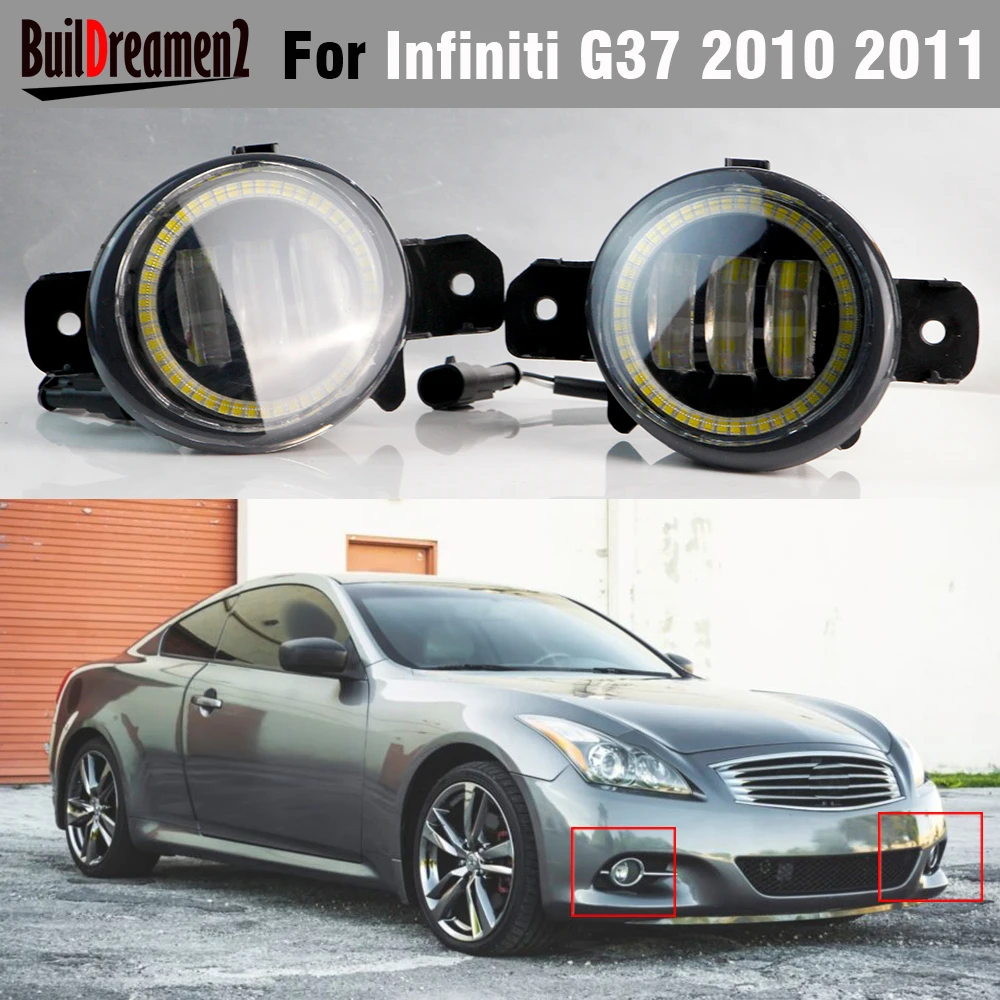 2 Pieces 30W 6000LM LED Fog Light Angel Eye DRL Car Right + Left Fog Daytime Running Lamp H11 12V For Infiniti G37 2010 2011