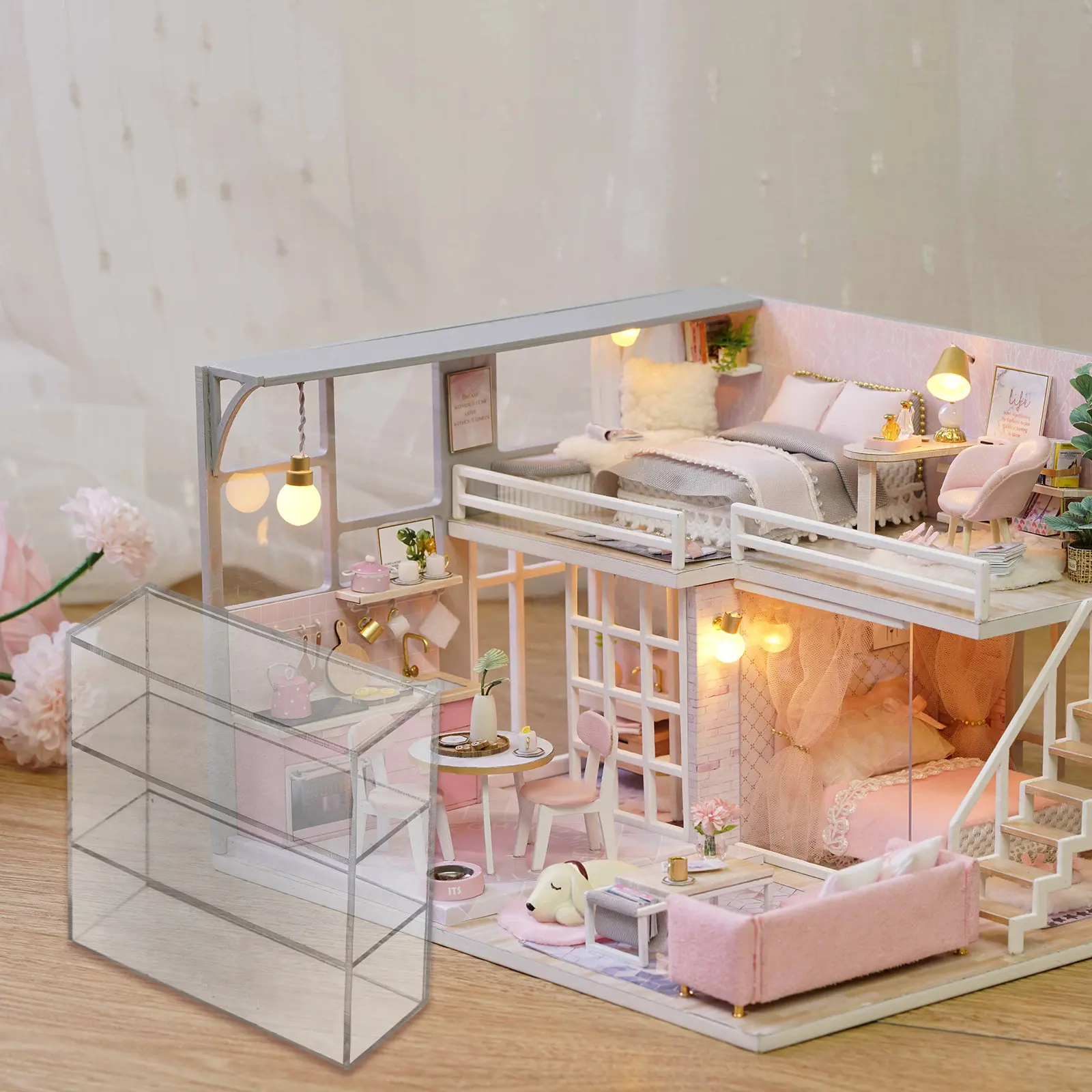 

Mini Cake Cabinet Acrylic Transparent Stylish Miniature Furniture for Mini House Decoration Playhouse Accessory