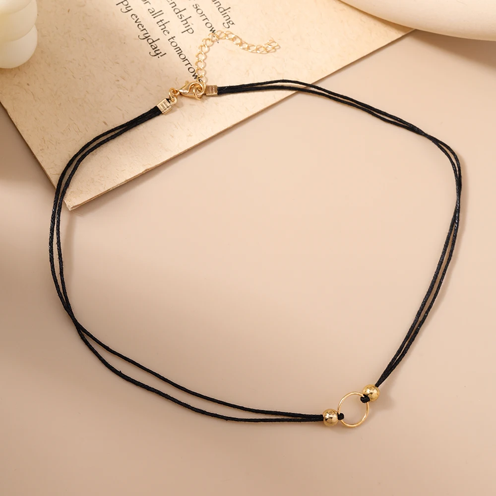 Aihua Schwarz Seil Punk Halsketten für Frauen Kragen Goldene Kreis Schlüsselbein Halsketten Colliers Mode Schmuck Geschenke – Detail 2