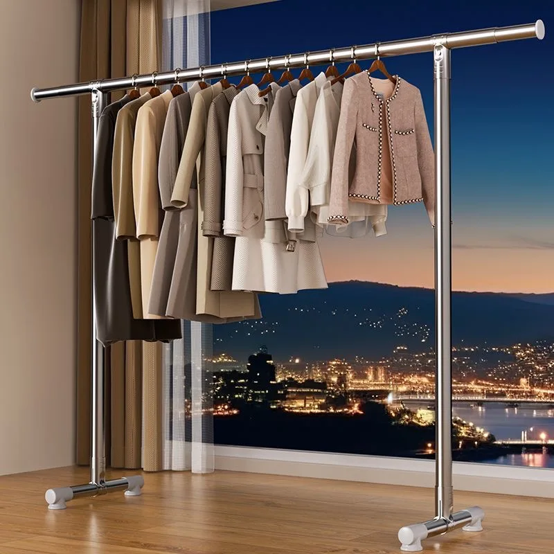 

Indoor Stainl Steel Freestanding Clothes Drng Ra Balcony Bedroom Exble Clothesline Mobile Clothes Drng Rod