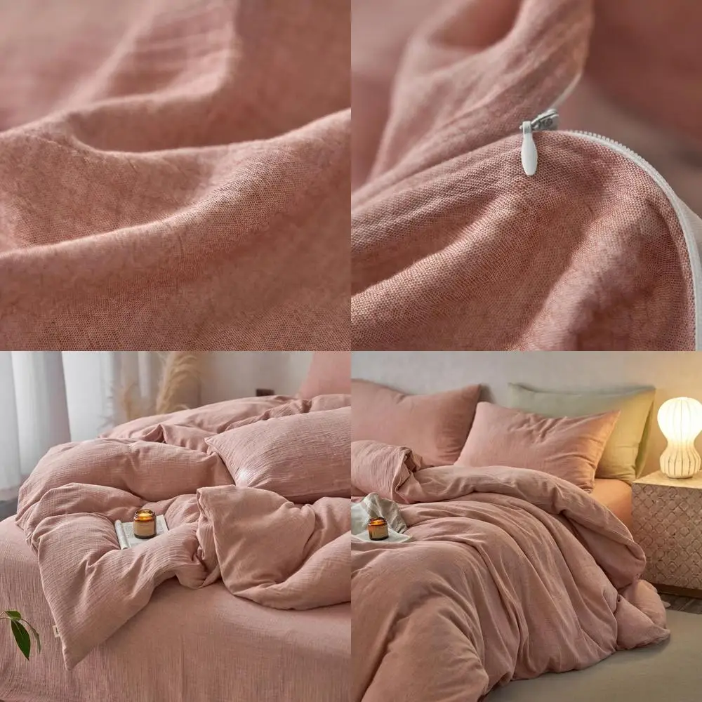 

Комплект пододеяльников из розового муслина и хлопка размера «queen-size» с 2 наволочками, дышащим льняным покрытием, современный простой дизайн, застежка-молния