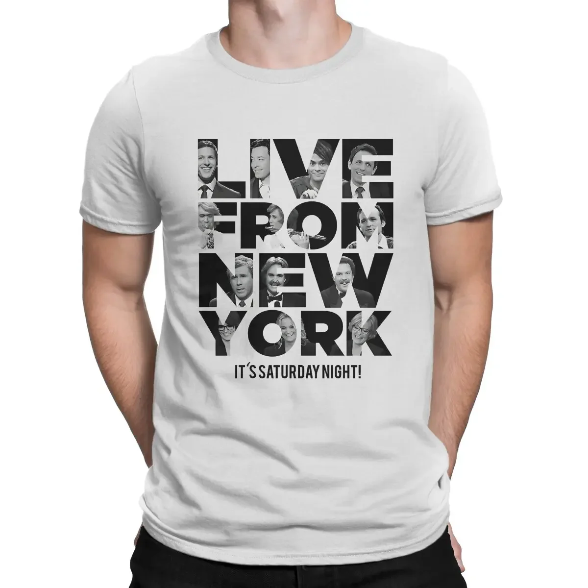 2024Men's  100% Cotton Funny T-Shirt O Neck Saturday Night Live Show Tee Shirt Live From New York,It's Saturday Night T Shirts