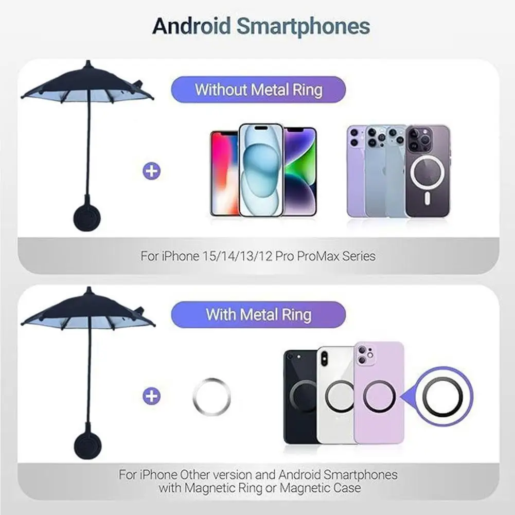 Regulowany Mini Magnetyczny Wysuwany Stojak na Telefon Komórkowy z Parasolem Przeciwsłonecznym Zapobiegającym Odblaskom do iPhone'a i Smartfonów z Systemem Android