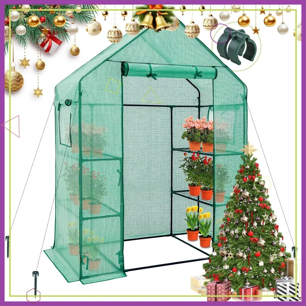 

3-х уровневая теплица с полками, портативное внутреннее/наружное использование, сдвижные двери и окна, прозрачная крышка