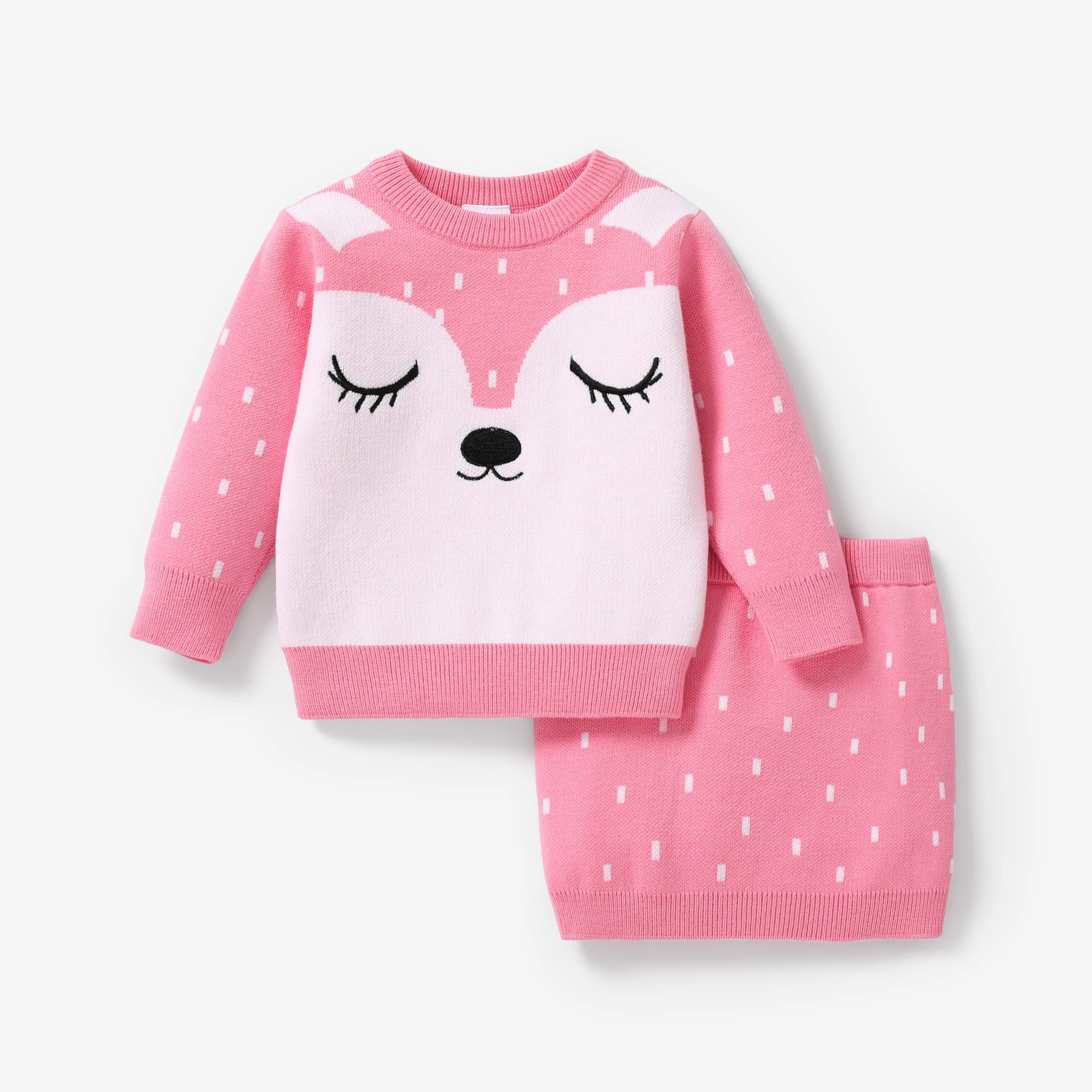 

PatPat Baby Girl Childlike Fox Animal print Sweater Skirt Set