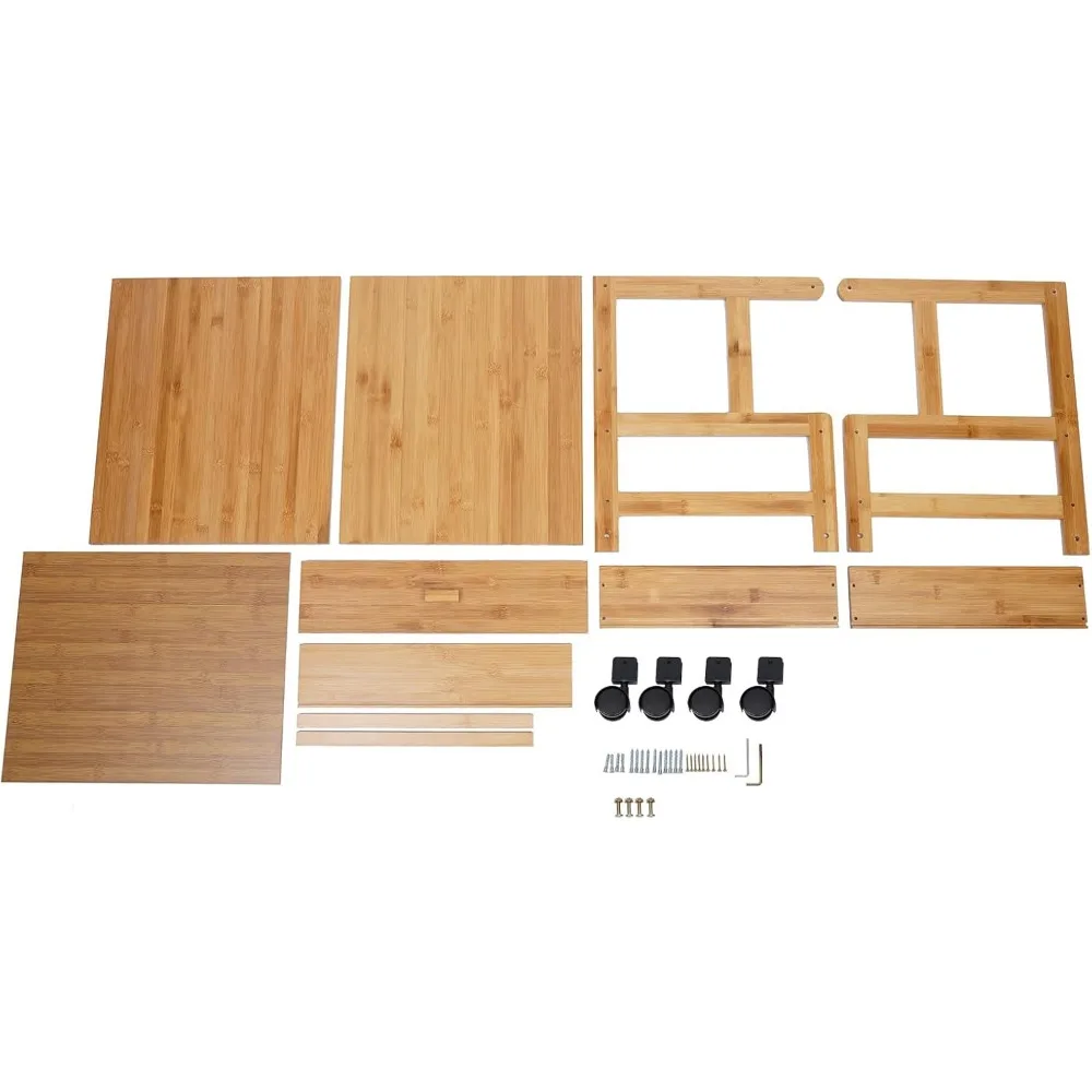 2 Tiers Wood Storage Cart with Wheels Drawer Office Printer Stand Office Rolling Cart Printer Cart for Office Library