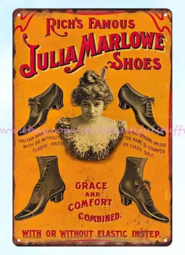 cafe pub advertising home kitchen art Julia Marlowe Shoes metal tin sign