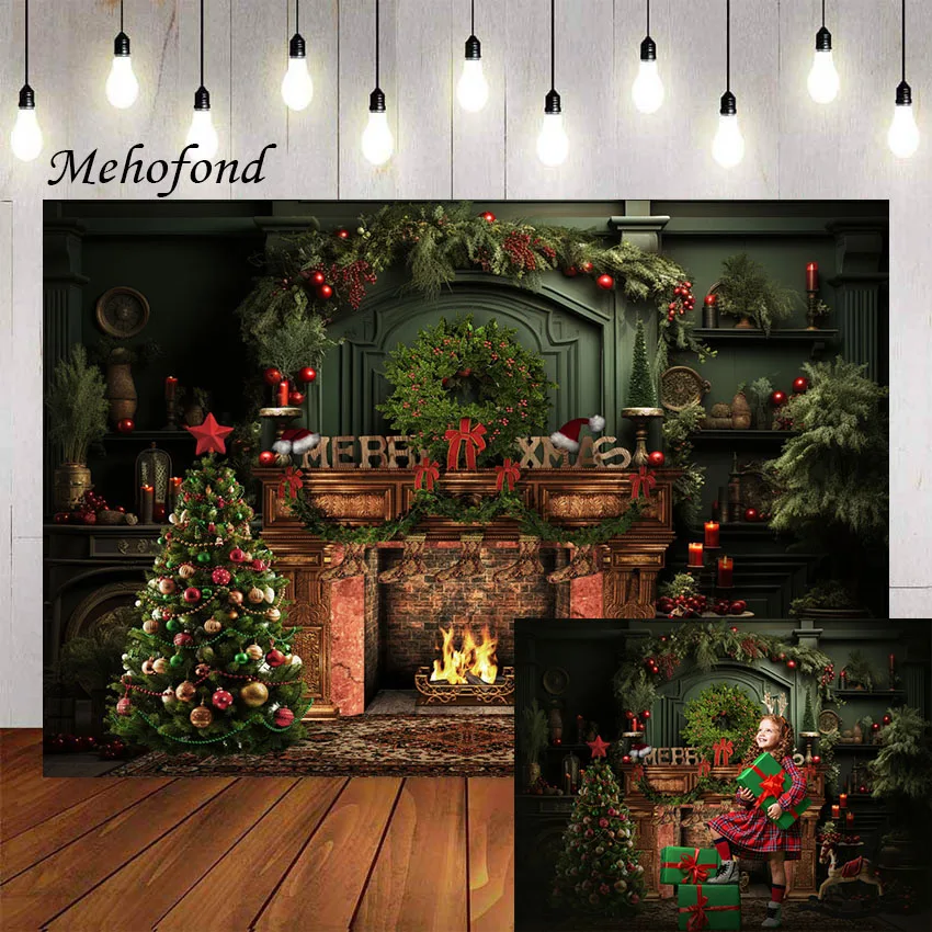 Mehofond Photography Background Winter Indoor Christmas Vintage Xmas Tree Kid Holiday Party Portrait Decor Backdrop Photo Studio