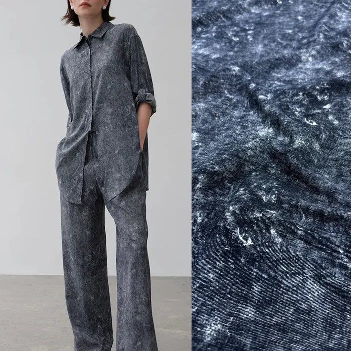 

Denim Blue Starry Sky Abstract Print Silk Stretch Crepe De Chine Fabric Mulberry Silk Material for Dresses blouse