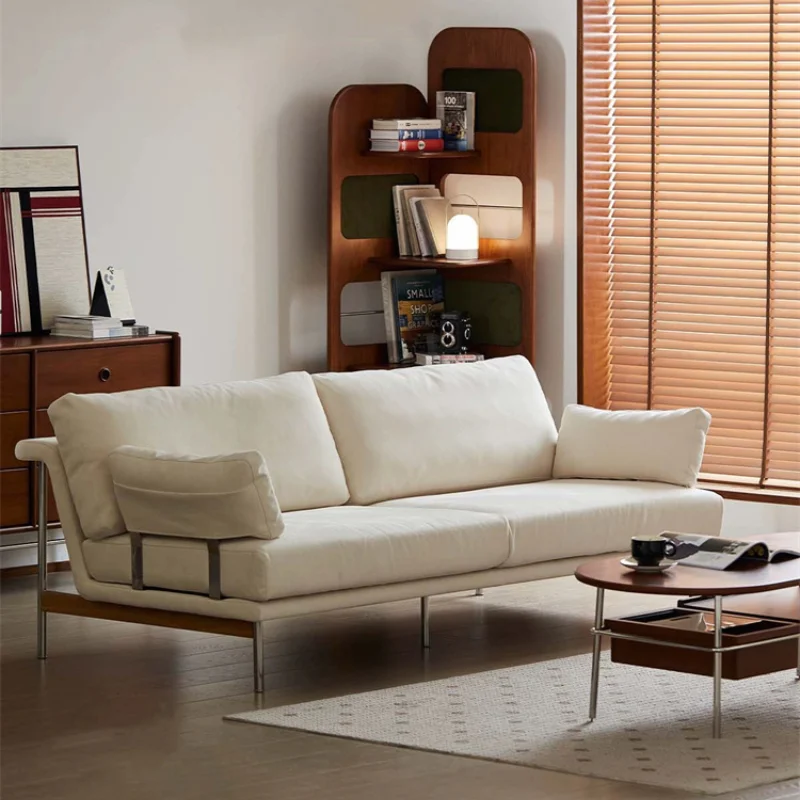 Retro style living room small apartment fabric sofa high foot metal straight row furniture model room