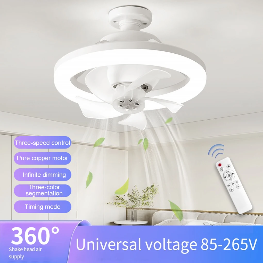 48w Ceiling Fan E27 Fan Light 360 ° Rotation Cooling Electric Fan Chandelier with Led Lights Remote for Home Decoration